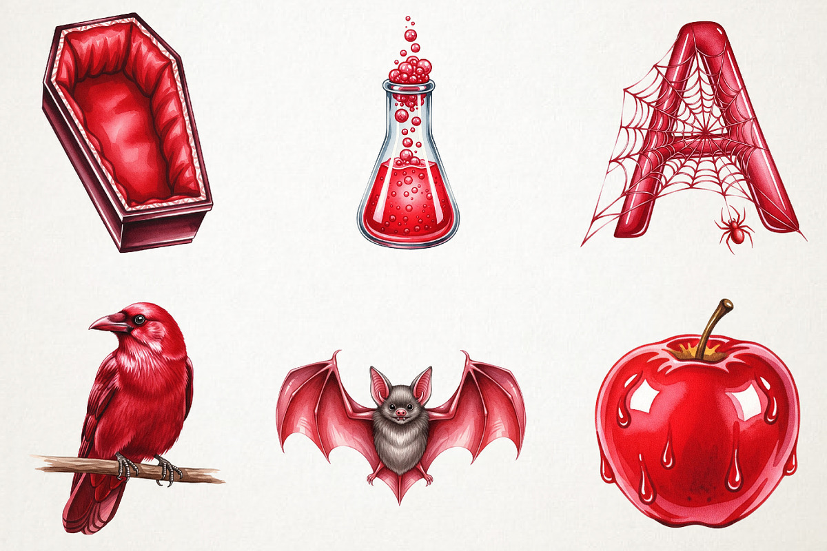 Red Halloween Watercolor Clipart, an Illustration by RobertsArt (Photo 2 of 7)