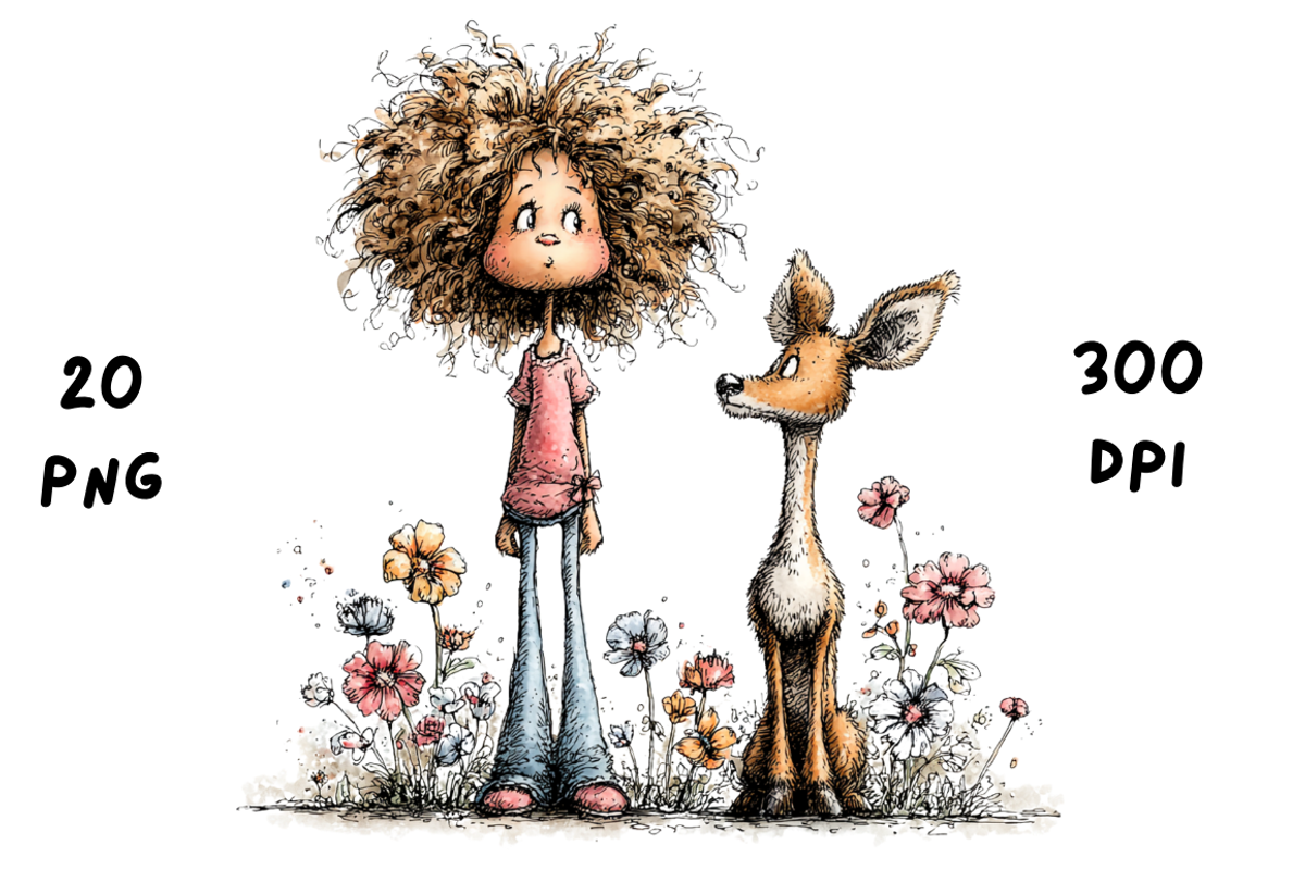 Whimsical Floral Girl & Deer Clipart, an Animal Illustration by GiraffeCreative (Photo 20 of 20)