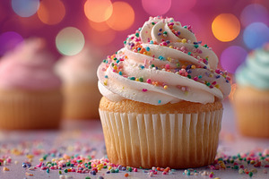 Delicious cupcake with sprinkles fes, a Photo by Pixeness Studio