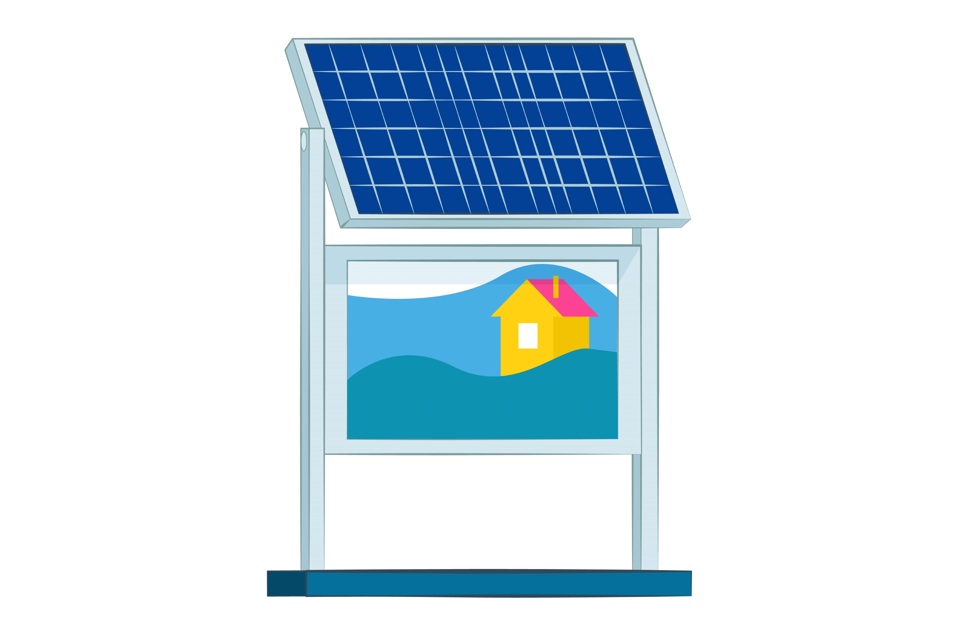 Solar panel with cartoon house below, a Technology Illustration by ...