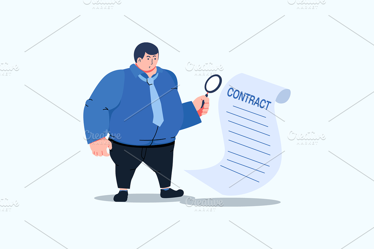 Fat Businessman and Work Contract, a Person Illustration by Ahmad_Studio