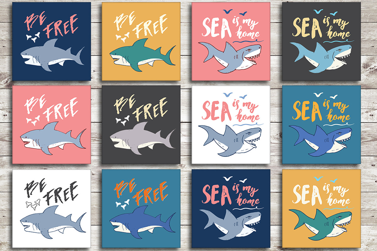 Cute Sharks Set and Patterns, an Animal Illustration by Lemon Workshop (Photo 14 of 16)