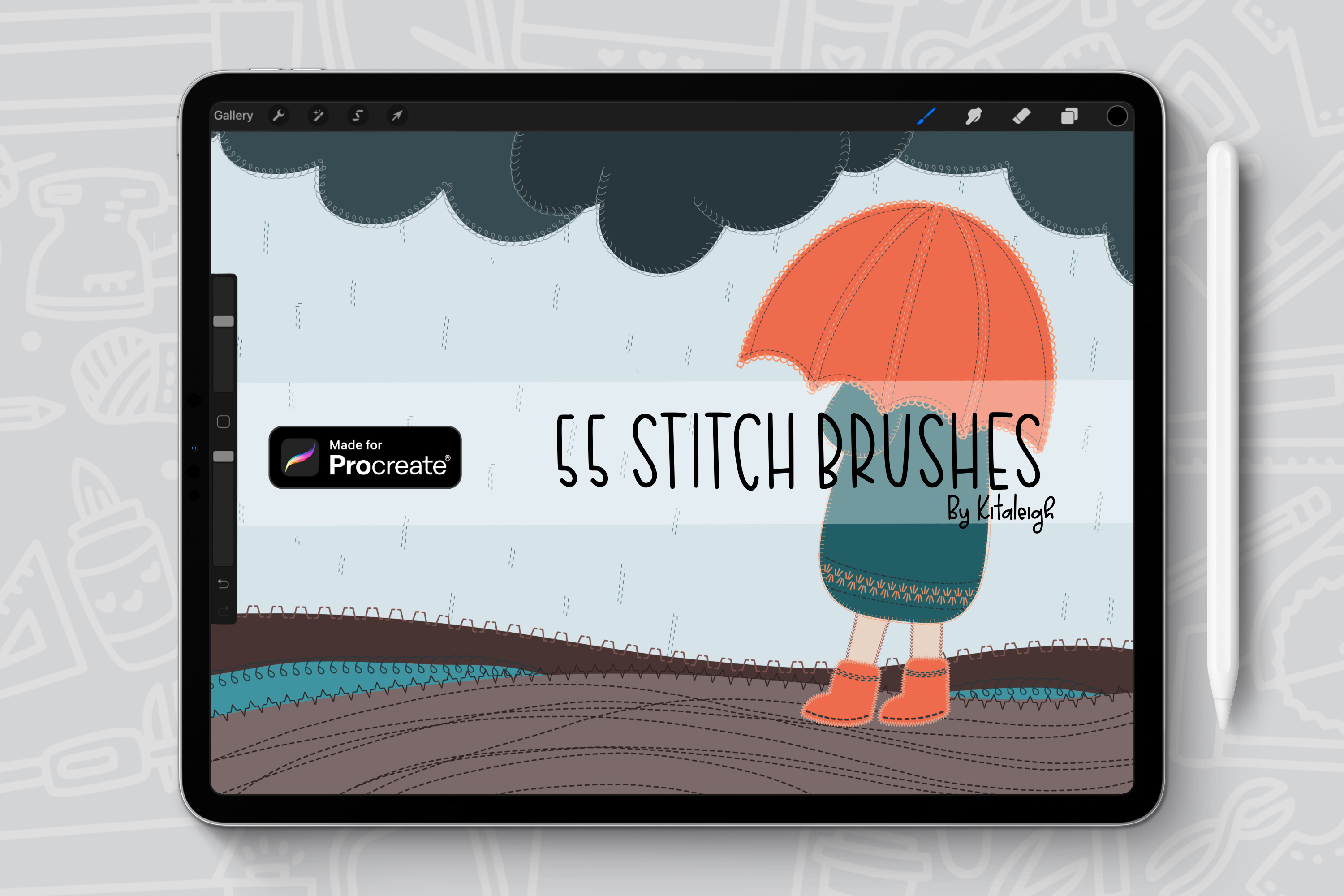Stitch Brushes for Procreate, a Brush Add-On by Kitaleigh
