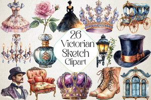 Watercolor Victorian Sketch Clipart, an Illustration by DreamPrint404