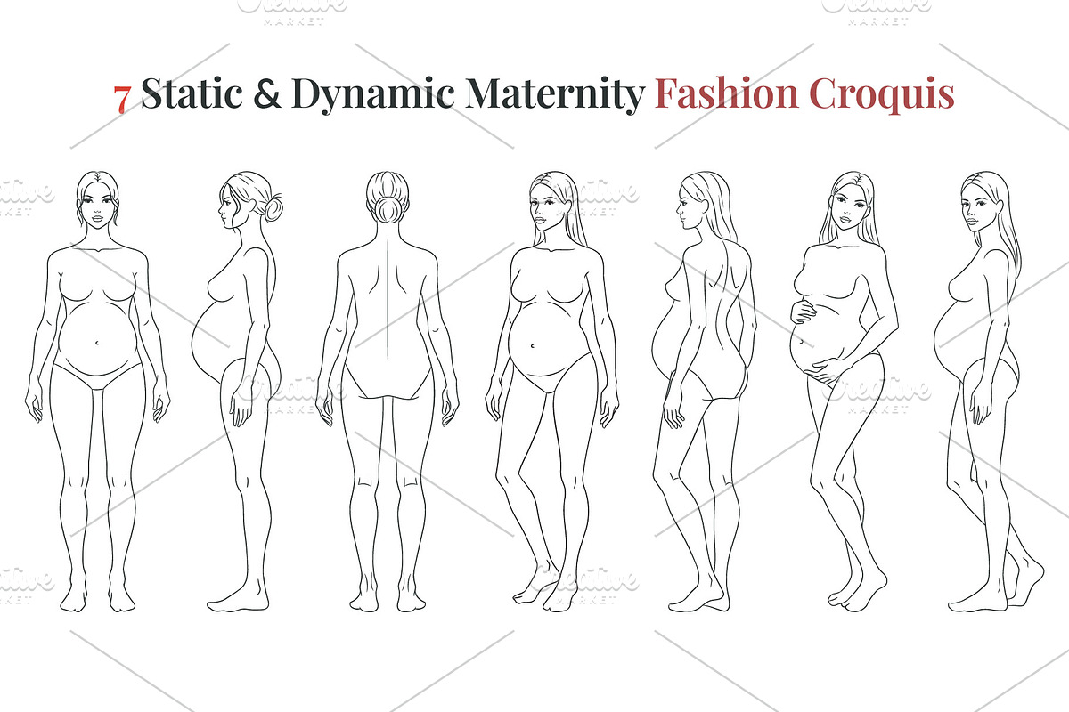 Maternity Fashion Croquis Templates, a Person Illustration by Shorena Fashion Draws (Photo 2 of 12)