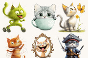 Watercolor Whimsical Cats Clipart, an Animal Illustration by Design Scotch (Thumbnail 4 of 8)