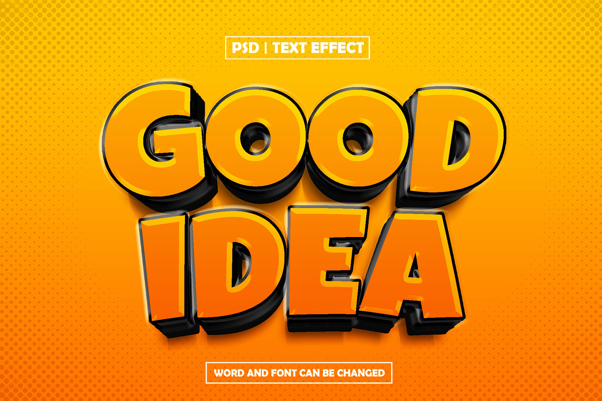 Orange 3d good idea text effect, a Layer Style Add-On by AP Market (Photo 1 of 2)