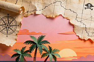 Paper Cut Pirate Ancient Map Frame, a Decorative Illustration by Virgo Studio
