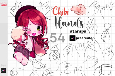 Procreate Chibi Hands Drawing Guides, a Brush Add-On by ArtPrintBabe