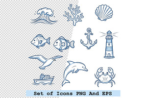 Set of ocean icons in hand drawn, an Icon by one-touch