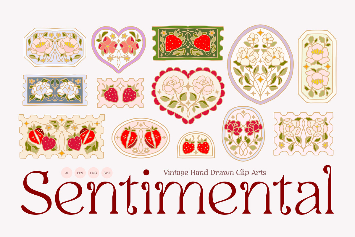 SENTIMENTAL Vintage Floral Logo Set, an Object Graphic by Artflorara (Photo 1 of 13)