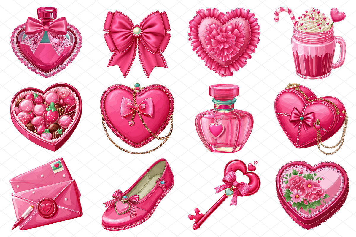 Watercolor Coquette Valentines Clipa, an Illustration by cherrydesign (Photo 3 of 4)