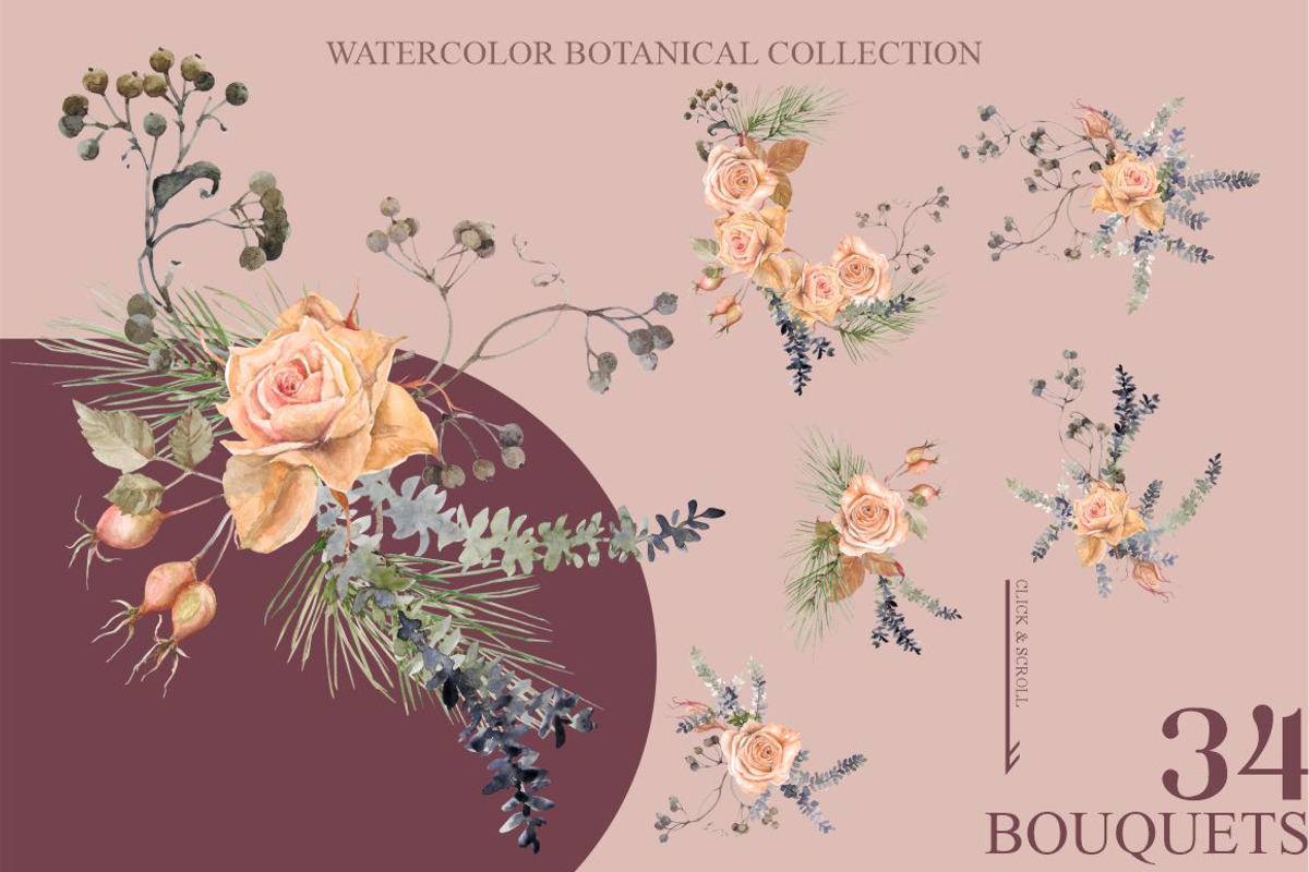 Winter rose-watercolor set, a Decorative Illustration by Collection by VY (Photo 3 of 10)