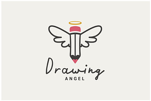 Pencil Angel Wings Kids Drawing Logo