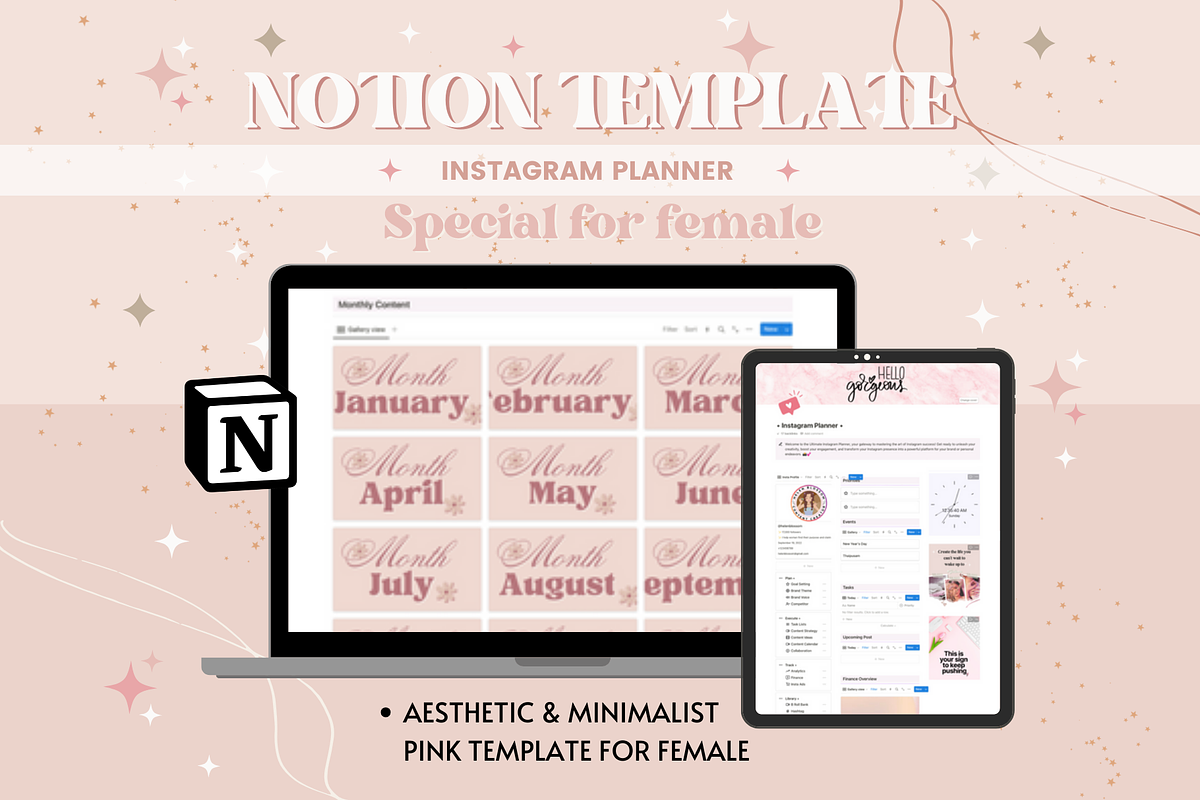 Instagram Planner Notion Template, a Templates & Theme by bellaROSEworkshop (Photo 2 of 10)