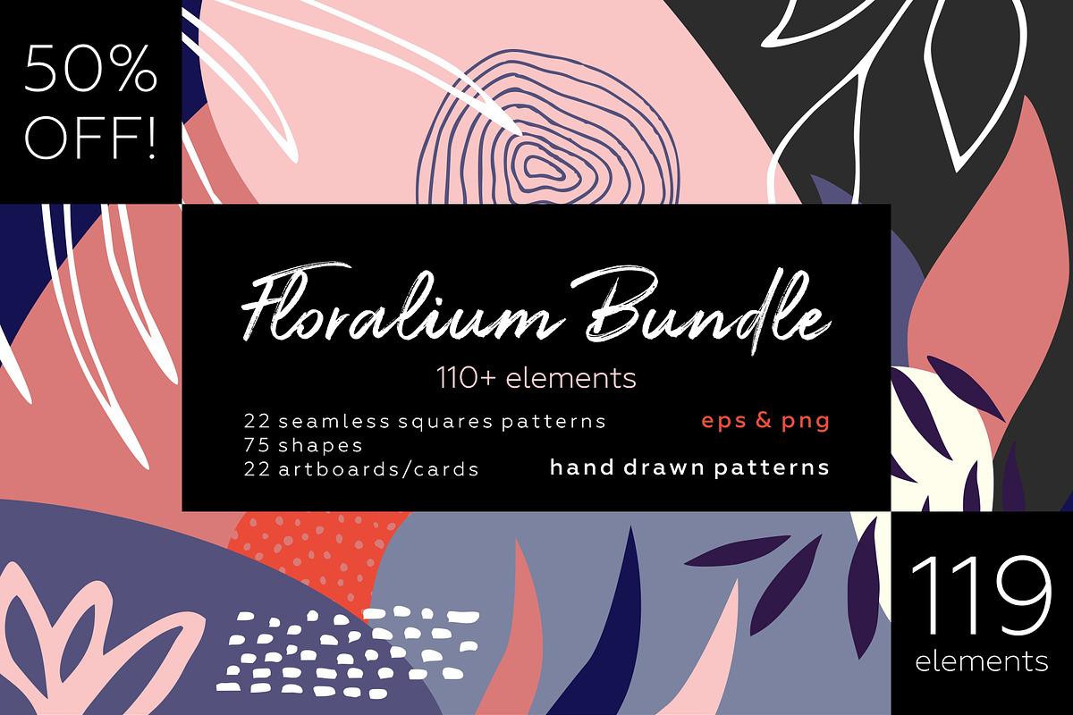 Floral abstract bundle. Botanic set., a Pattern Graphic by lisa_kalev (Photo 1 of 24)