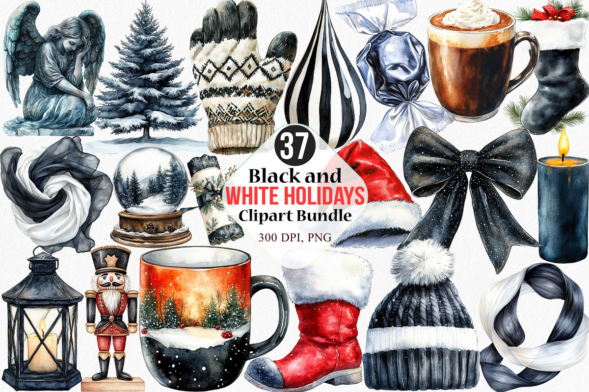 Black and White Holidays Clipart, an Illustration by Canvas Craft (Photo 1 of 7)