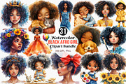 Watercolor Black Afro Girl Clipart, an Illustration by Canvas Craft (Thumbnail 1 of 7)