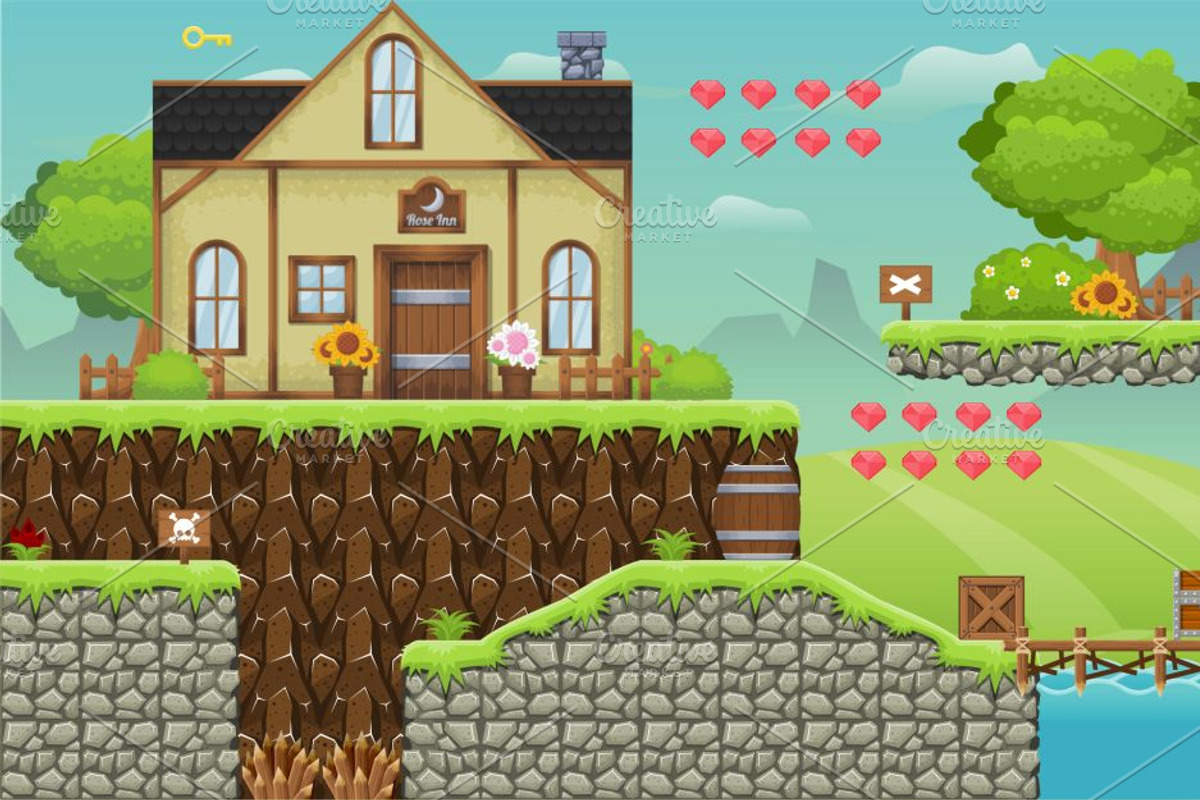 Platformer Game Tile Set 14, an Illustration by pzUH (Photo 2 of 4)