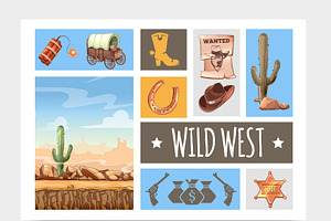 Cartoon Wild West Elements Set