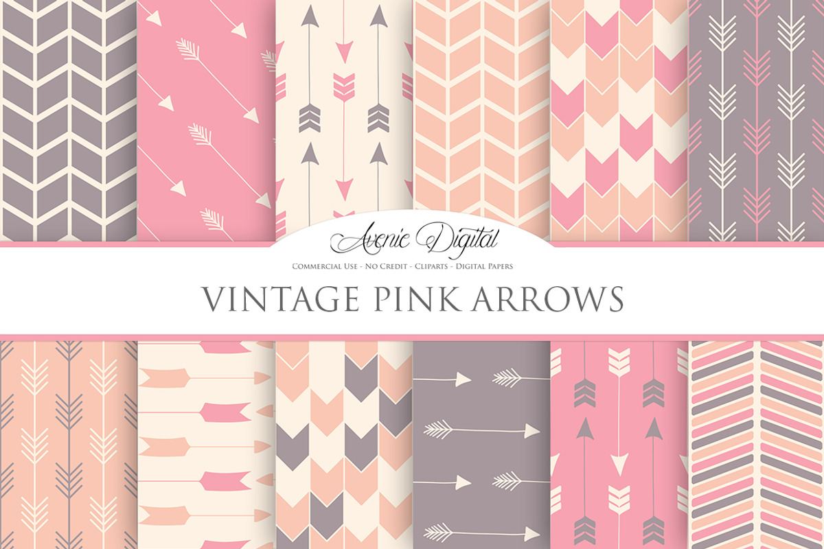Pink Vintage Arrows Digital Paper, a Pattern Graphic by Avenie Digital