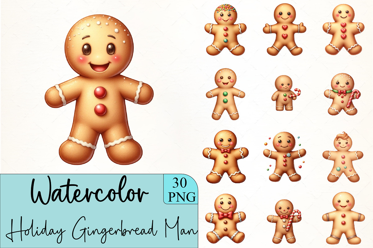 Holiday Gingerbread Man Clipart, an Illustration by CrexoraLab (Photo 1 of 5)