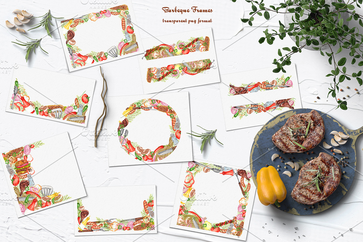 BBQ Watercolor Set, a Food Illustration by BarvArt | Creative Market