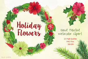 Holiday Flowers Christmas Watercolor