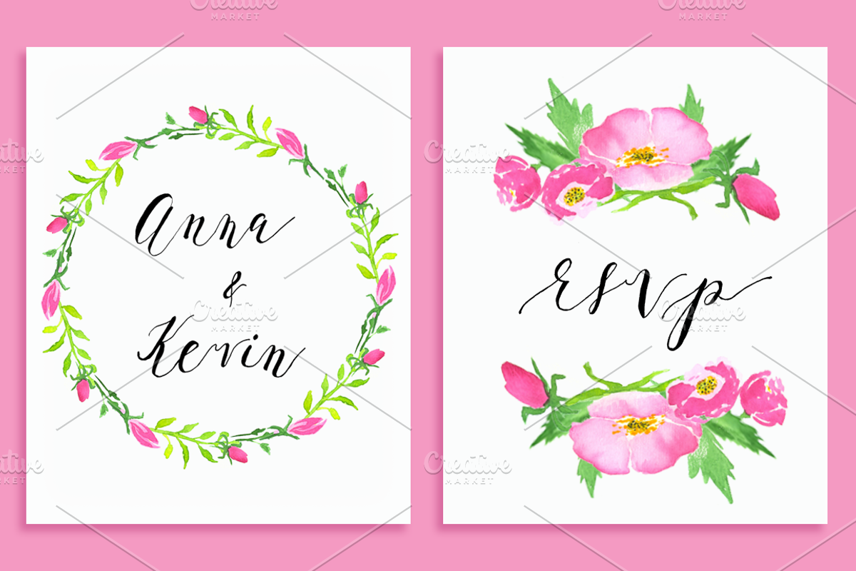 Pink roses watercolor clip art, an Illustration by mcherevan (Photo 2 of 4)