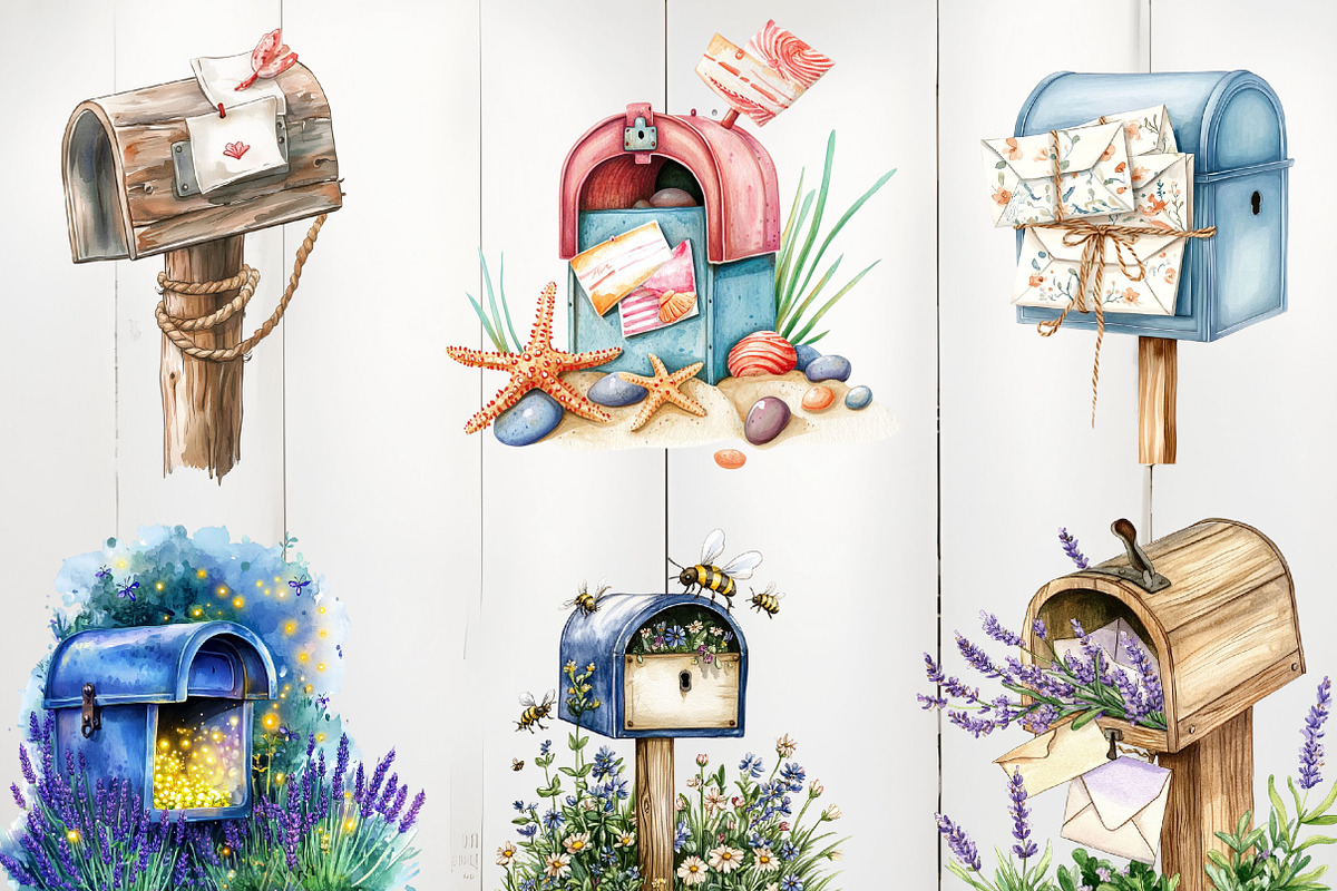 Summer Mailbox Sublimation Clipart, an Illustration by Watercolor design (Photo 4 of 4)
