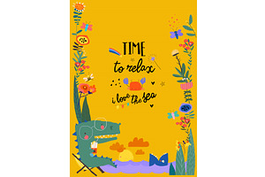 Cute Cartoon Crocodile relaxing in, an Animal Illustration by Maria Starus