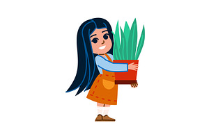 Young girl gardener holding a potted, an Object Illustration by pikepicture