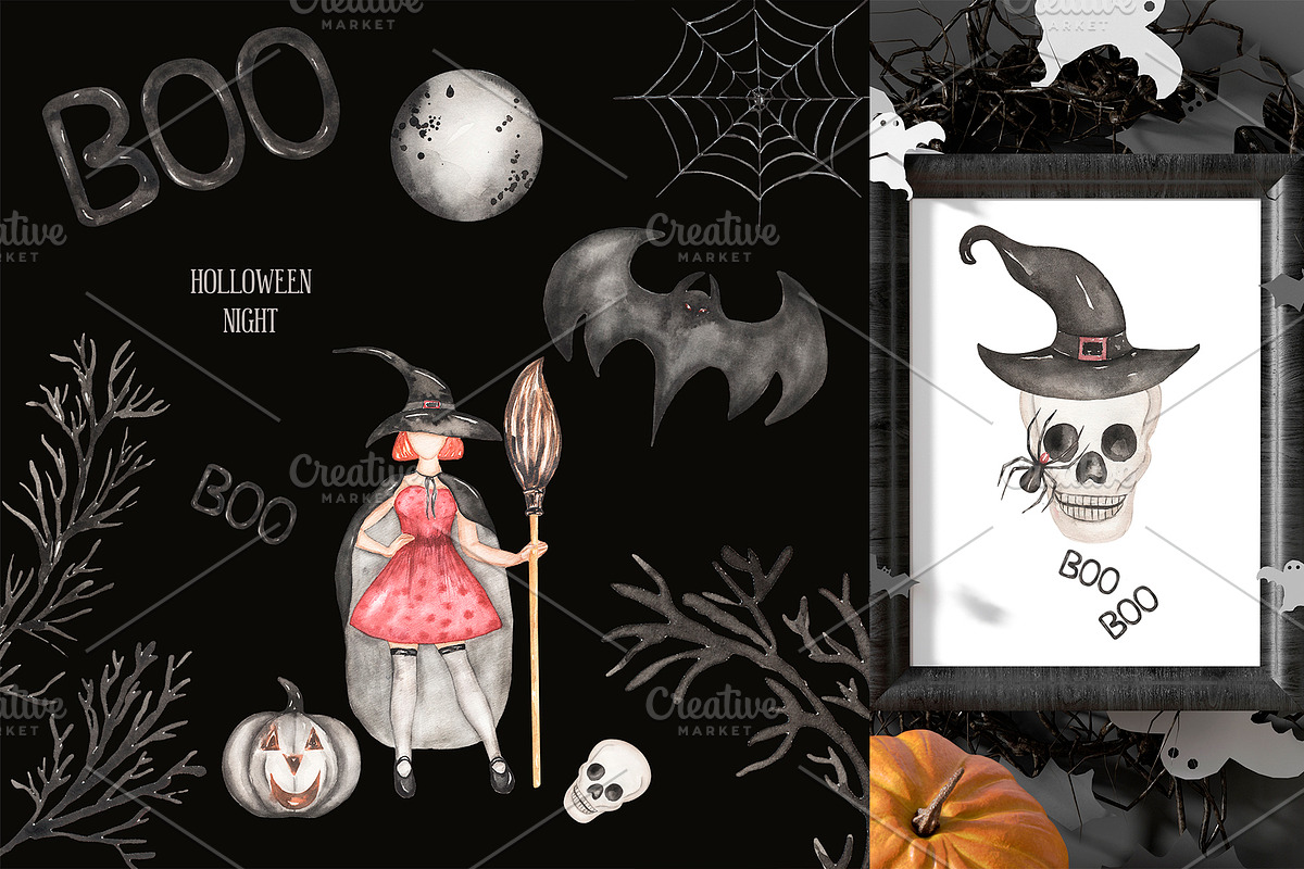 Watercolor Halloween Night, a Decorative Illustration by MayaNavits (Photo 8 of 9)