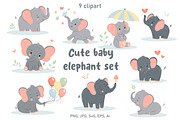 Cute baby elephant set, an Animal Illustration by JulyGart (Thumbnail 1 of 5)
