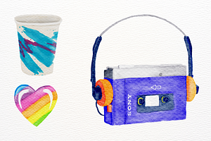 90s Nostalgia Watercolor Graphics