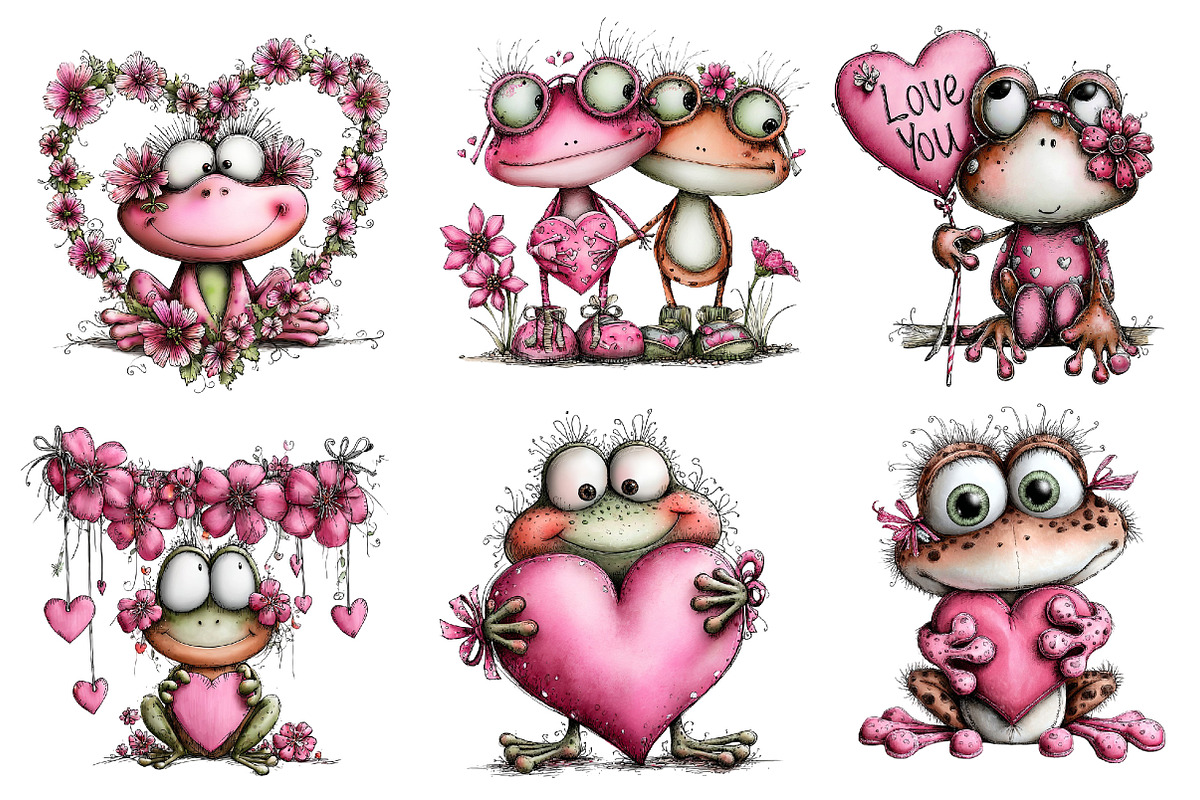 Valentine's Whimsical Frogs Clipart, an Illustration by Dream Creation (Photo 5 of 8)