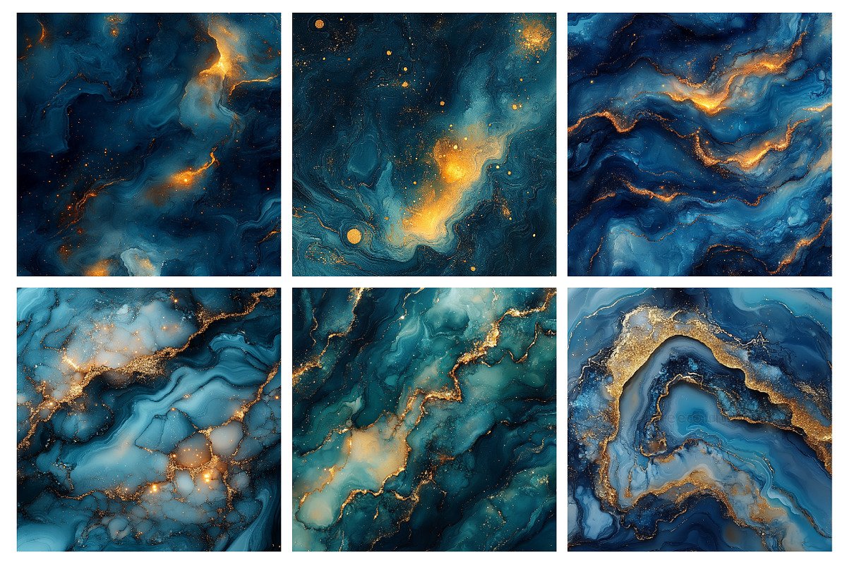 Teal and Gold Glitter Ink Textures, an Illustration by RobertsArt (Photo 5 of 6)