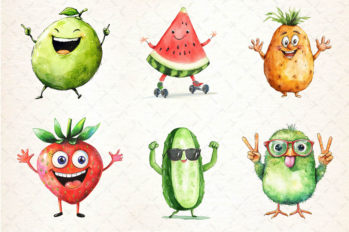 Funny Fruits & Vegetables Clipart, an Illustration by Dream Creation (Photo 3 of 6)