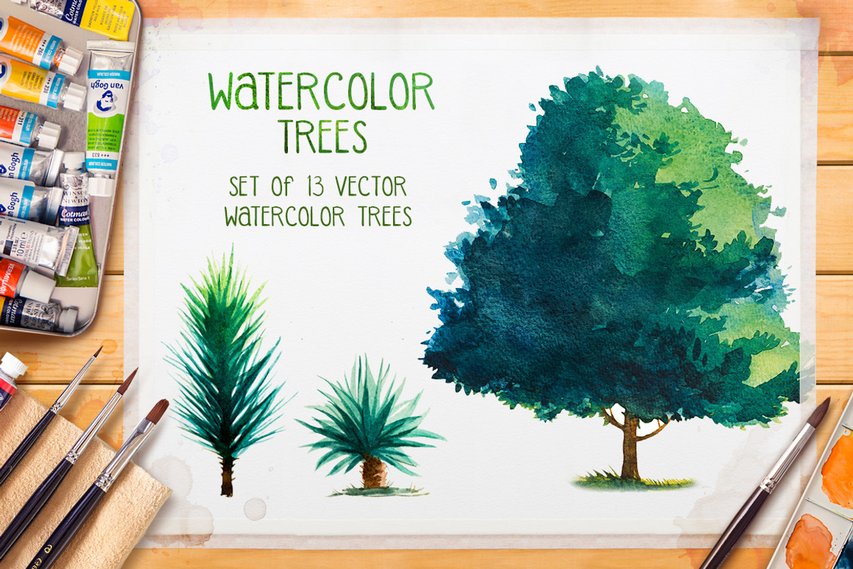 Watercolor Trees, an Illustration by AlexGreenArt (Photo 6 of 6)
