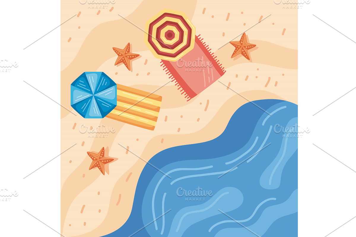 towels on the beach, an Illustration by studiogstock