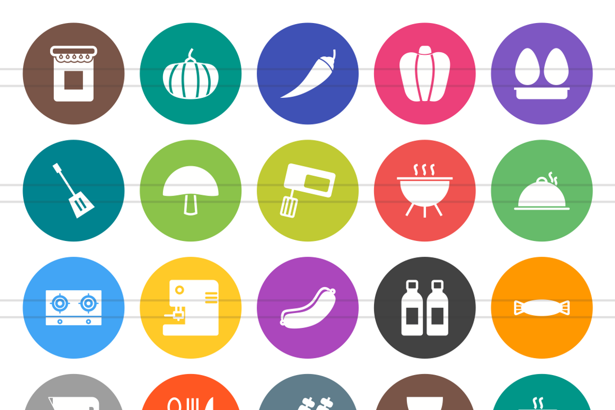 50 Food Flat Round Icons preview 2