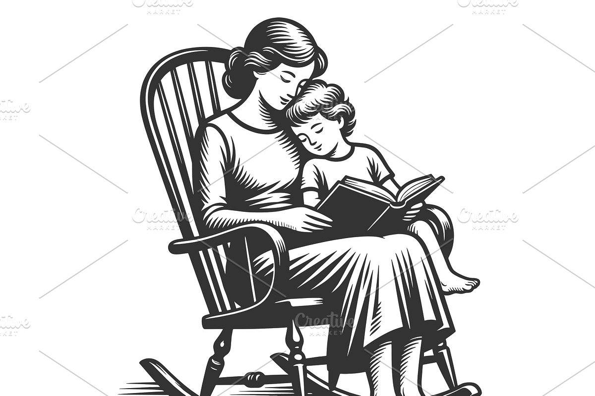 Mother Reading Book to Young Child, a Person Illustration by AlexArt