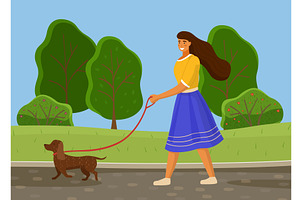 Girl In Blue Skirt Is Walking Brown