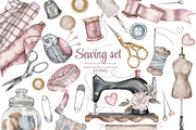 Watercolor vintage sewing clipart, an Illustration by AquarelleSpace (Thumbnail 1 of 4)