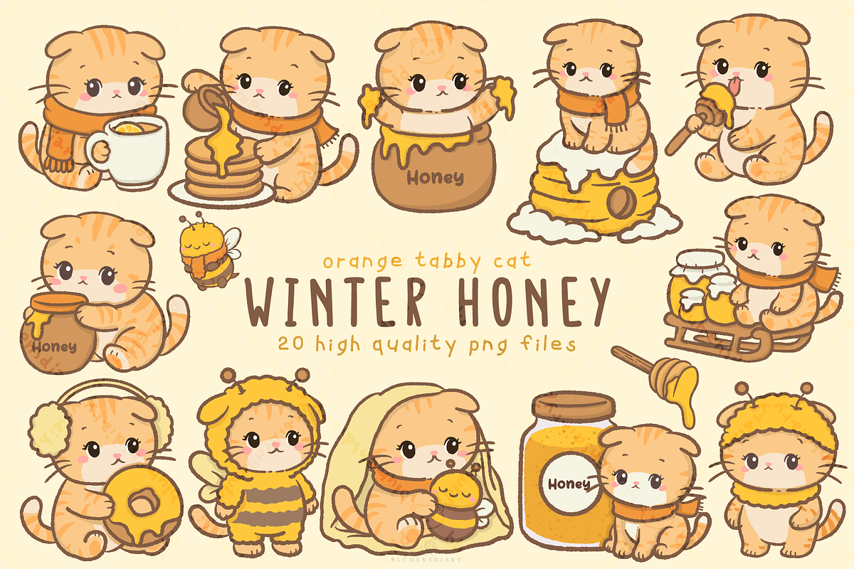 Winter Honey Orange Cat Clipart, an Animal Illustration by Blumensdiary (Photo 1 of 6)