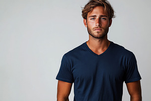 Young man poses confidently in casua, a Photo by Tanuart