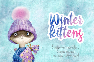 Winter kittens watercolor set