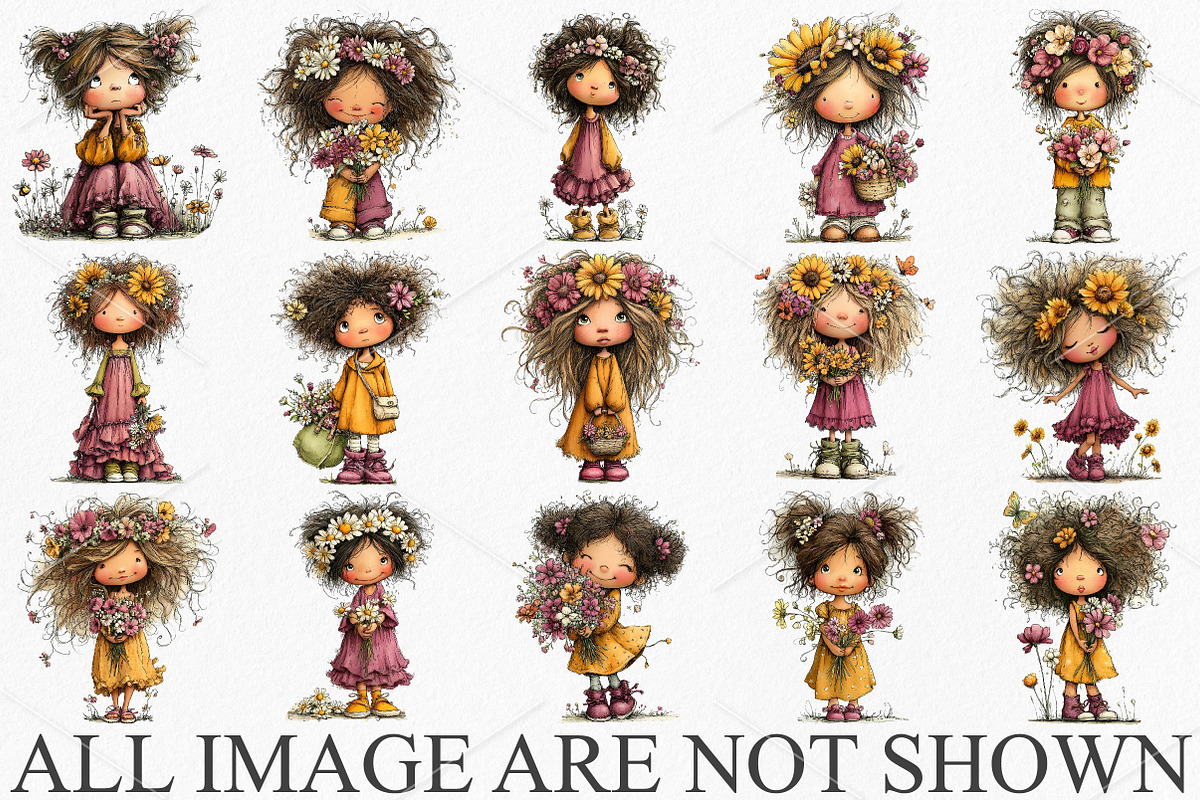 Whimsical Spring Girl Clipart Bundle, a Seasonal Illustration by Canvas Craft (Photo 4 of 7)