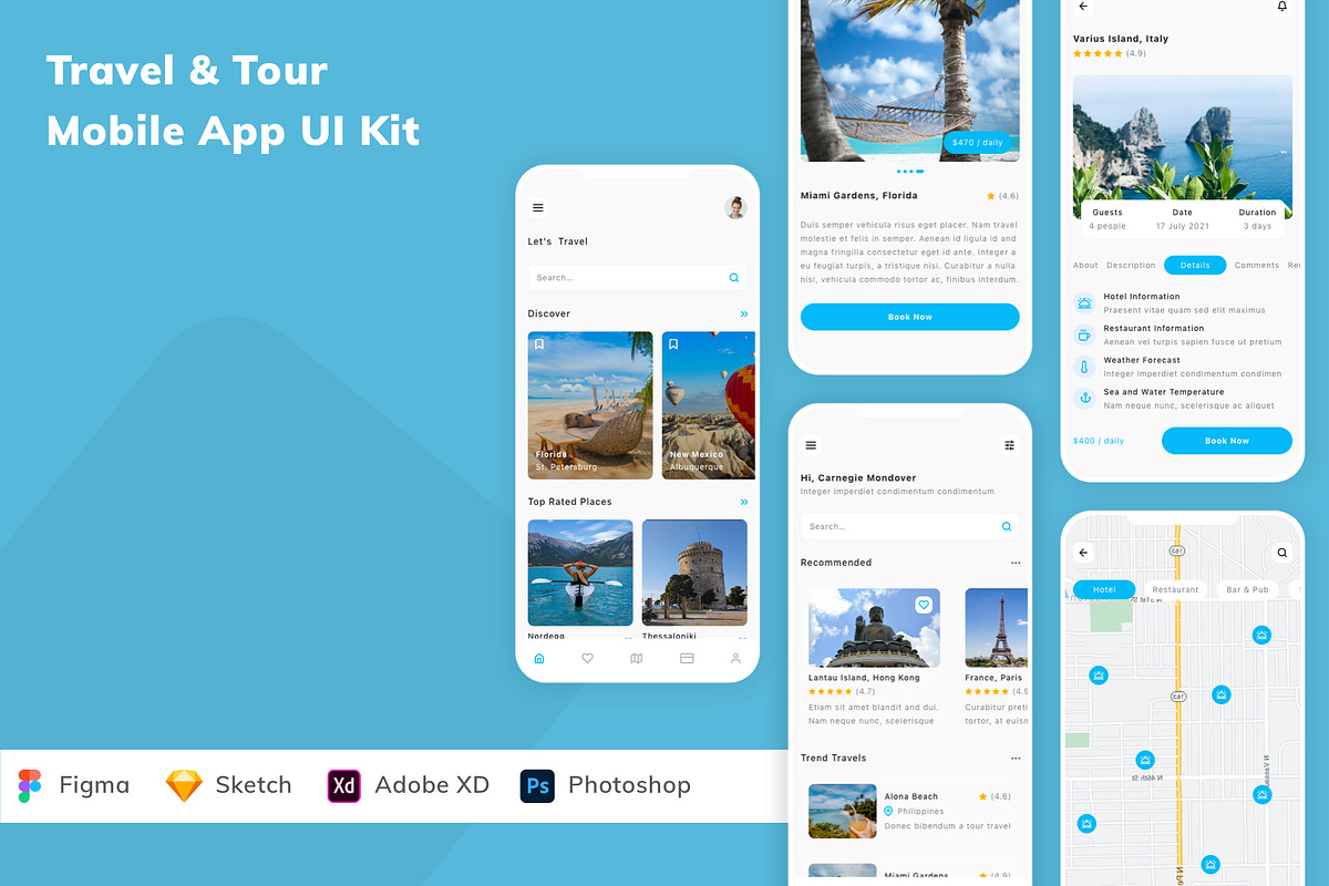 Travel & Tour Mobile App UI Kit, an UI Kit Template by Betush