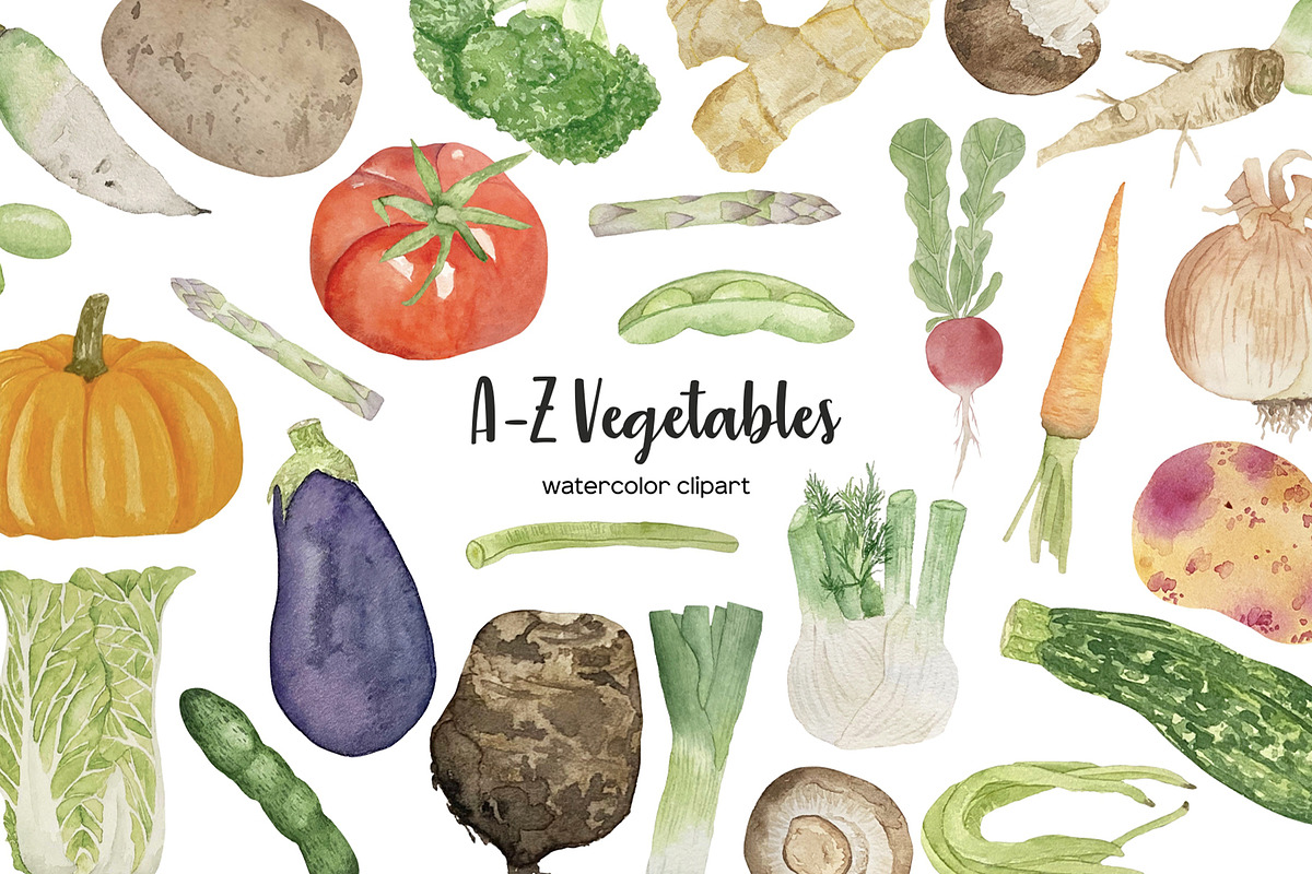 Watercolor abc vegetables clipart, a Food Illustration by Art and Funny (Photo 1 of 3)